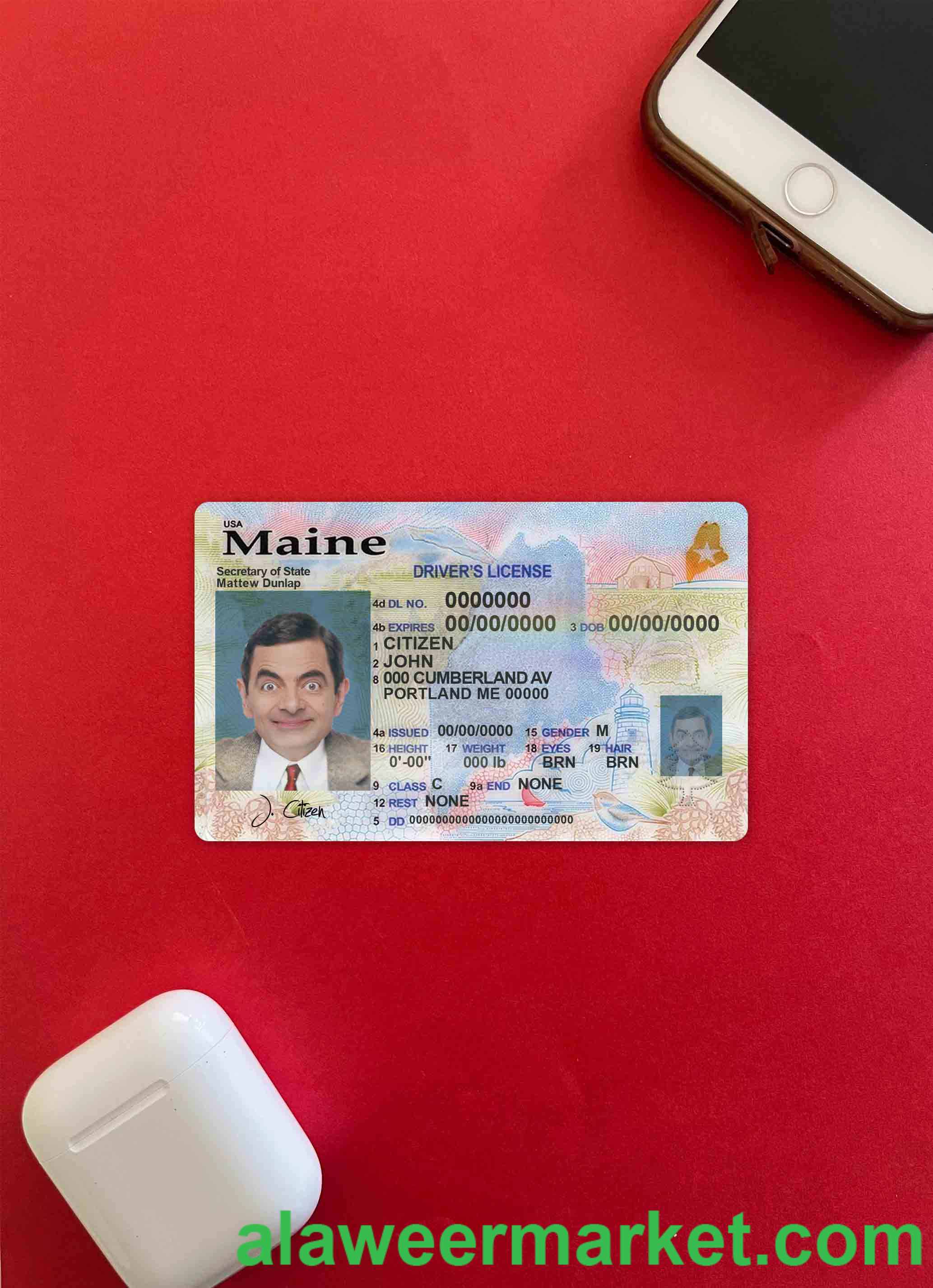 USA Maine state driving license template in PSD format, with all fonts (2019 - present) photolook FRONT